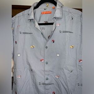 TORI RICHARD Gray Short Sleeve Sushi Omakase Button Camp Shirt - Men Size M